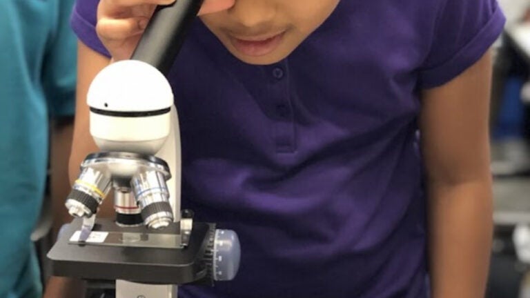 Young Student Looking Through Microscope