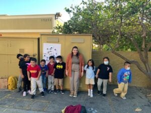 Maya Yanez with the WonderKids students of 32nd St. School and their completed serving of “bacteria soup”!