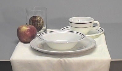 Dishes on a Tablecloth