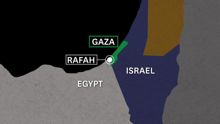 A map showing the location of Gaza Rafah Israel and Egypt