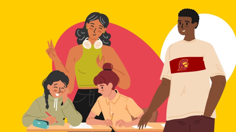 Illustration showing college students teaching teens.