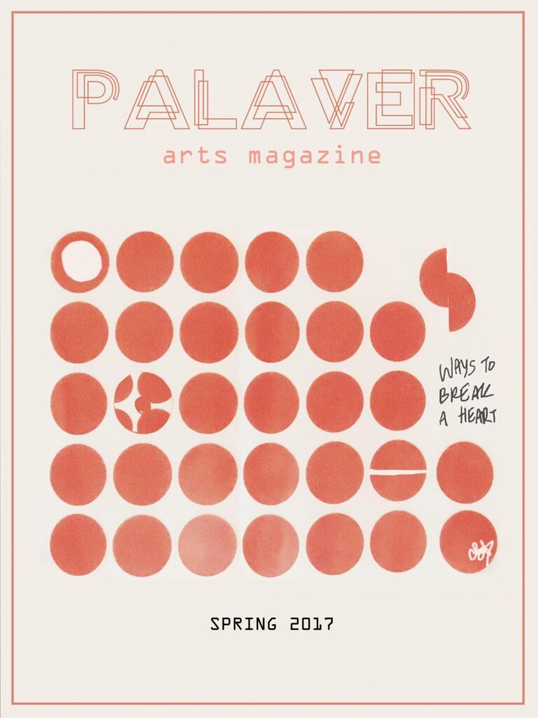 Palaver Arts Magazine, Spring 2017 Cover. Orange circles on beige background with text 
