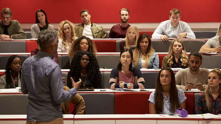 Students listening to a lecture.
