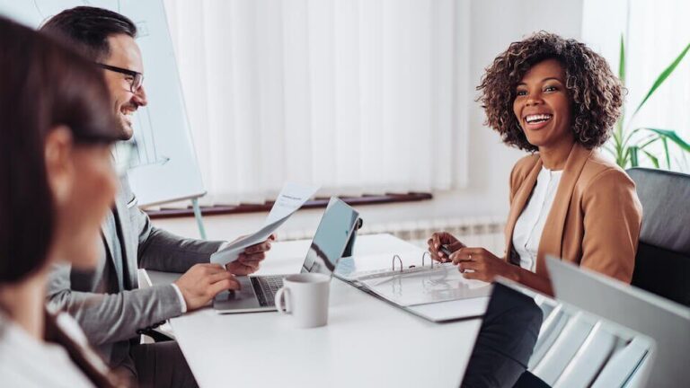 Group of people talking in a meeting