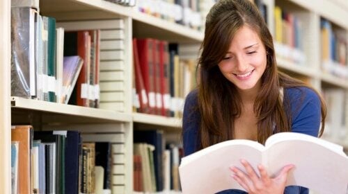 College student at the library