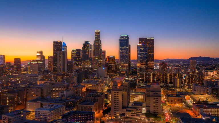 Sunset of LA city skyline.