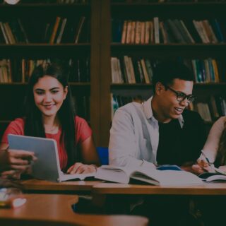 Diverse students in a library