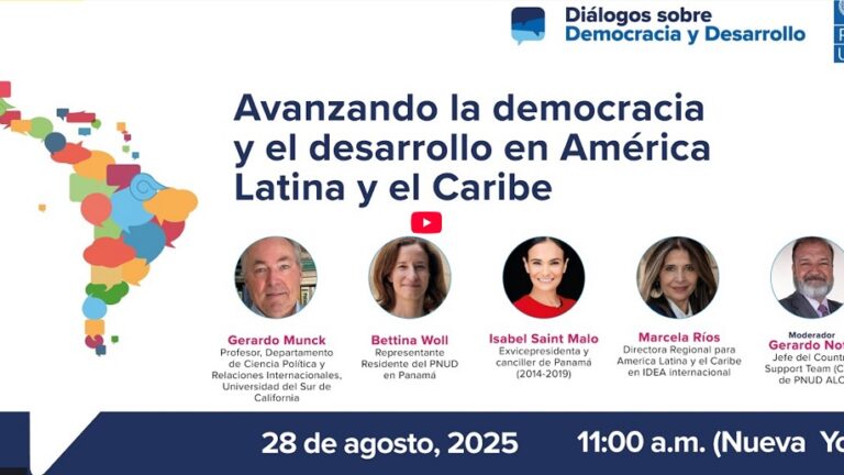 Sign in #DiálogosPNUD: Avanzando Democracia y Desarrollo with Gerardo Munck, Bettina Woll, Isabel Saint Malo, Marcela Rios, and moderated by Gerardo Noto