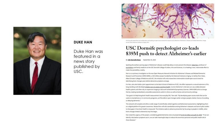 USC Dornsife psychologist co-leads $39M push to detect Alzheimer’s earlier – Duke Han