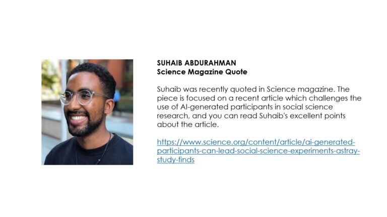 Suhaib Abdurahman Quoted in Science Magazine