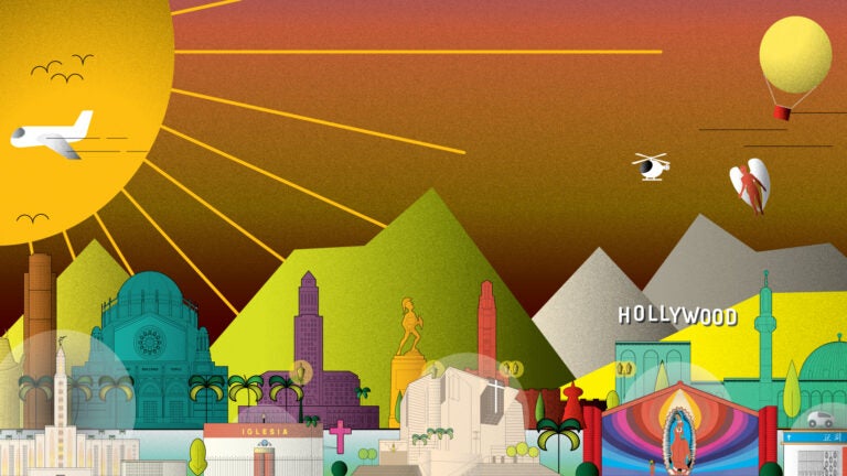 Decorative banner, illustrating religious sites across Los Angeles. Welcome to the USC School of Religion. Find out why study religions.