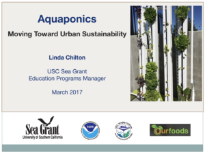 Title page for the "Aquaponics: Moving Toward Urban Sustainability" presentation