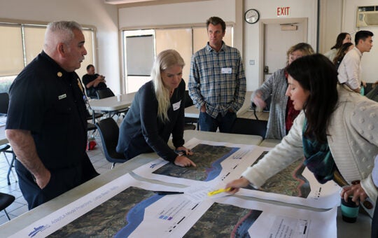 Workshop participants discussing CoSMos map results for Malibu (Map 2).