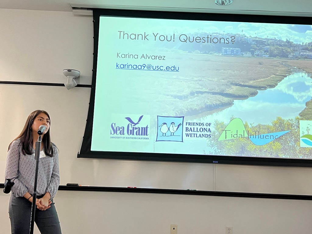Karina Alvarez presenting on this project during an afternoon session on monitoring coastal ecosystems.