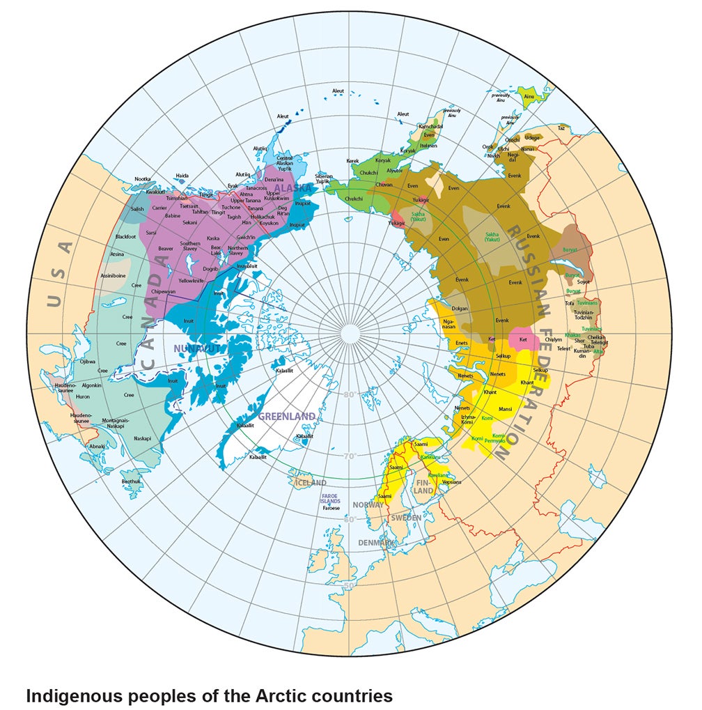 Map of Indigenous peoples of Arctic countries. 