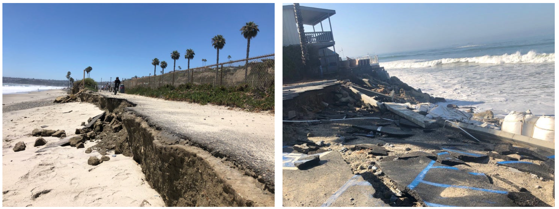 Recent storm surge destruction along Capistrano Beach from the early July 2020 storms.