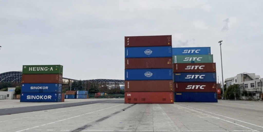 A shortage of empty freight containers at Shanghai’s Waigaoqiao port.