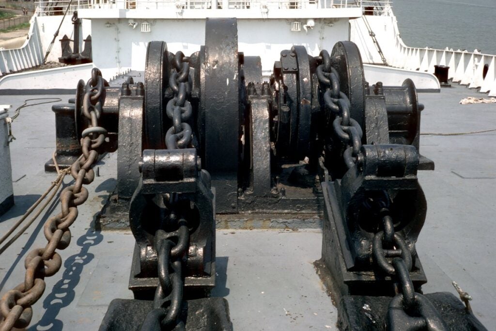 SS Stevens anchor windlass on the former cruise ship's main deck