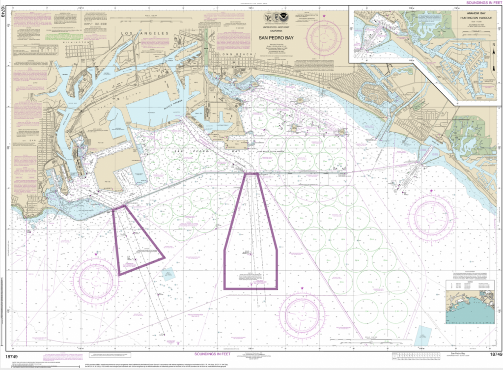NOAA Chart 18749, a nautical chart showing the anchorage designations for POLA and POLB.