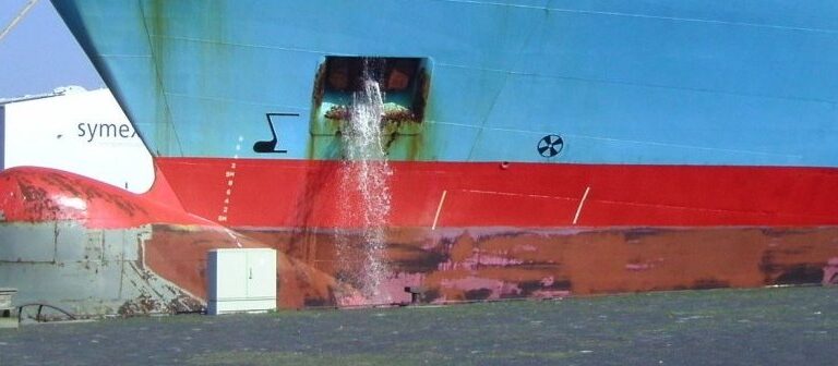 Ballast water is pumped out of a ship, Photo source: National Science Foundation