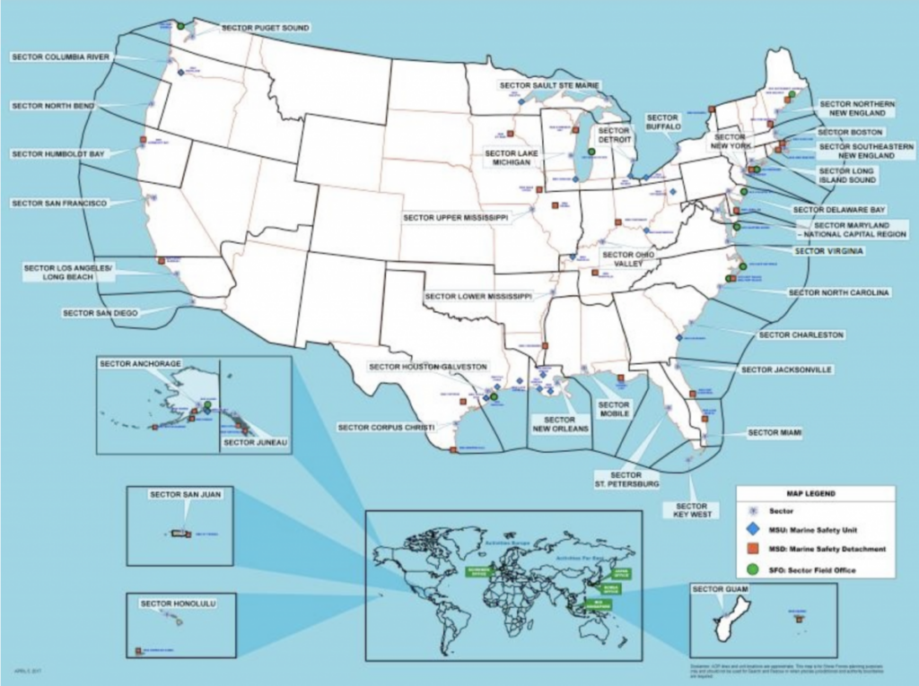 The AMSC is maintained by Sector LA-LB of the U.S. Coast Guard. This map shows the varying sectors of the U.S. Coast Guard across the country. Source: U.S. Coast Guard 