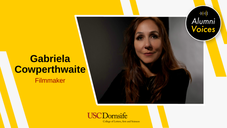 A headshot of Gabriela Cowperthwaite on a yellow background