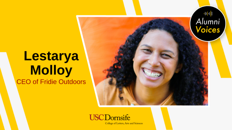 Headshot of Lestarya Molloy over a yellow graphic background