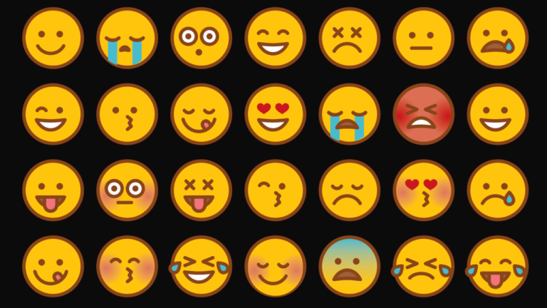 An illustration featuring rows of emojis expressing different emotions