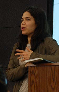 Photo of actress America Ferrera at lecturn