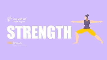 Video title card for lesson in building strength through yoga