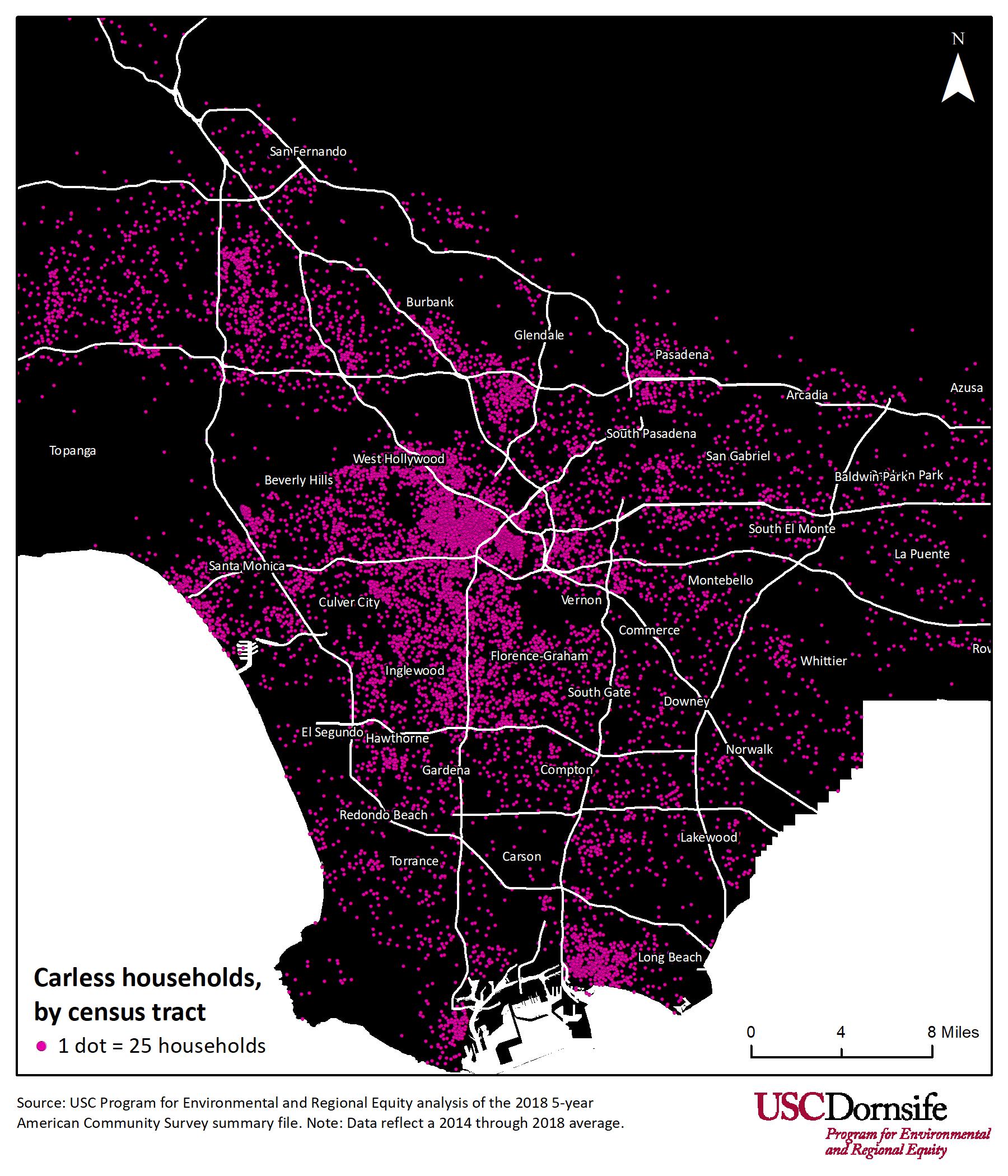 Image showing distribution of carless households in L.A. County