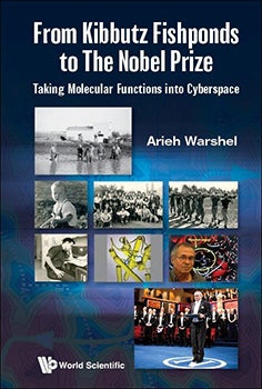 Cover image of Arieh Warshel's autobiography with a collage of images from his life
