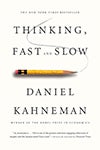 White book cover shows a swirling pencil mark leading to the sharpened lead end of a short, chewed, yellow pencil with the title “Thinking, Fast and Slow” above it.