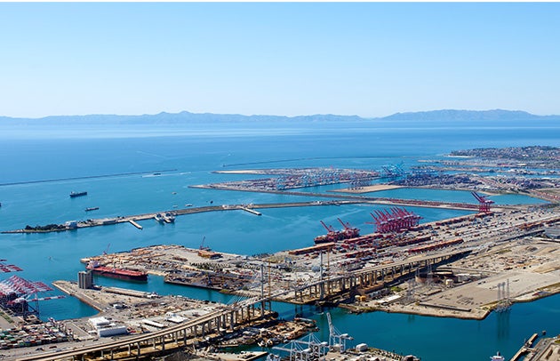 An aerial photo of a expansive industrial harbor.