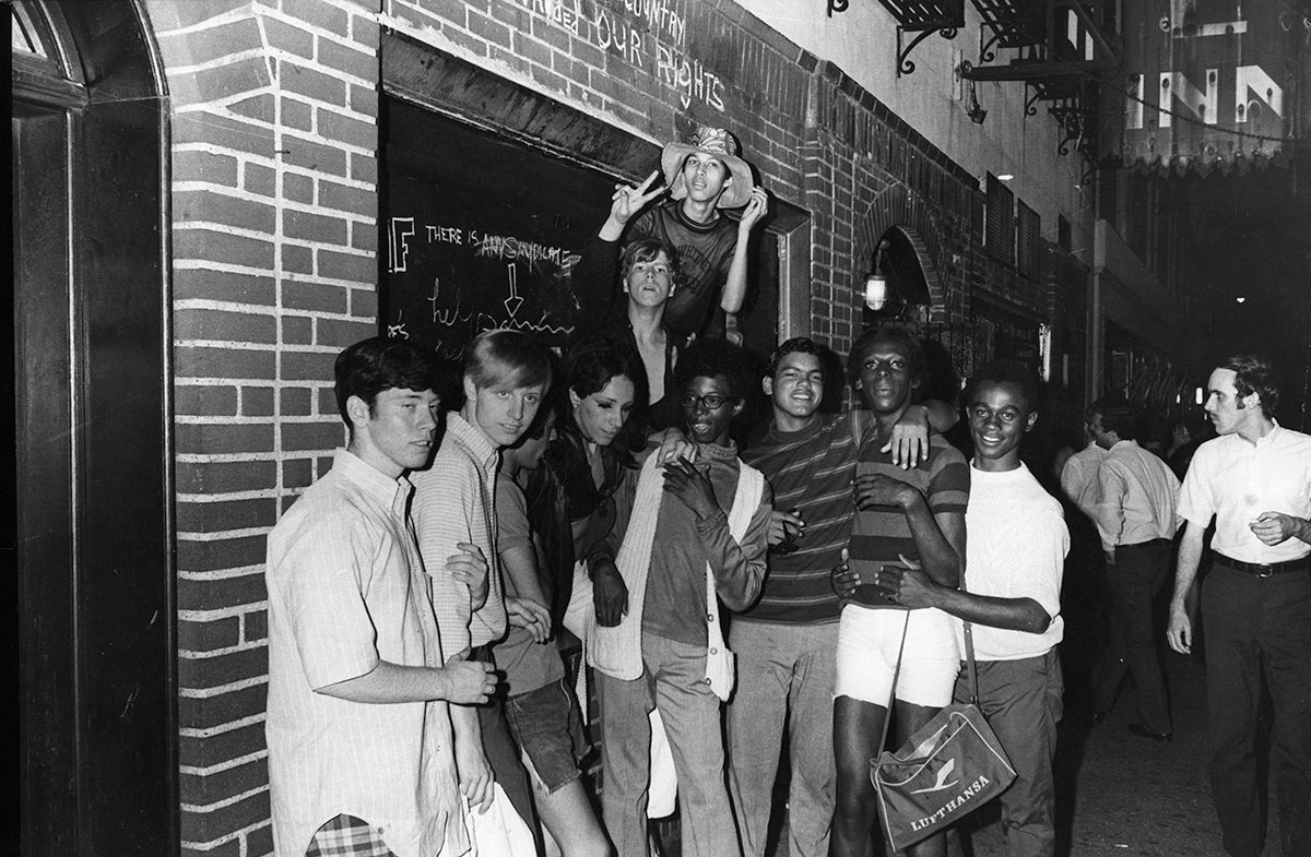 Photo of people at Stonewall bar in 1969
