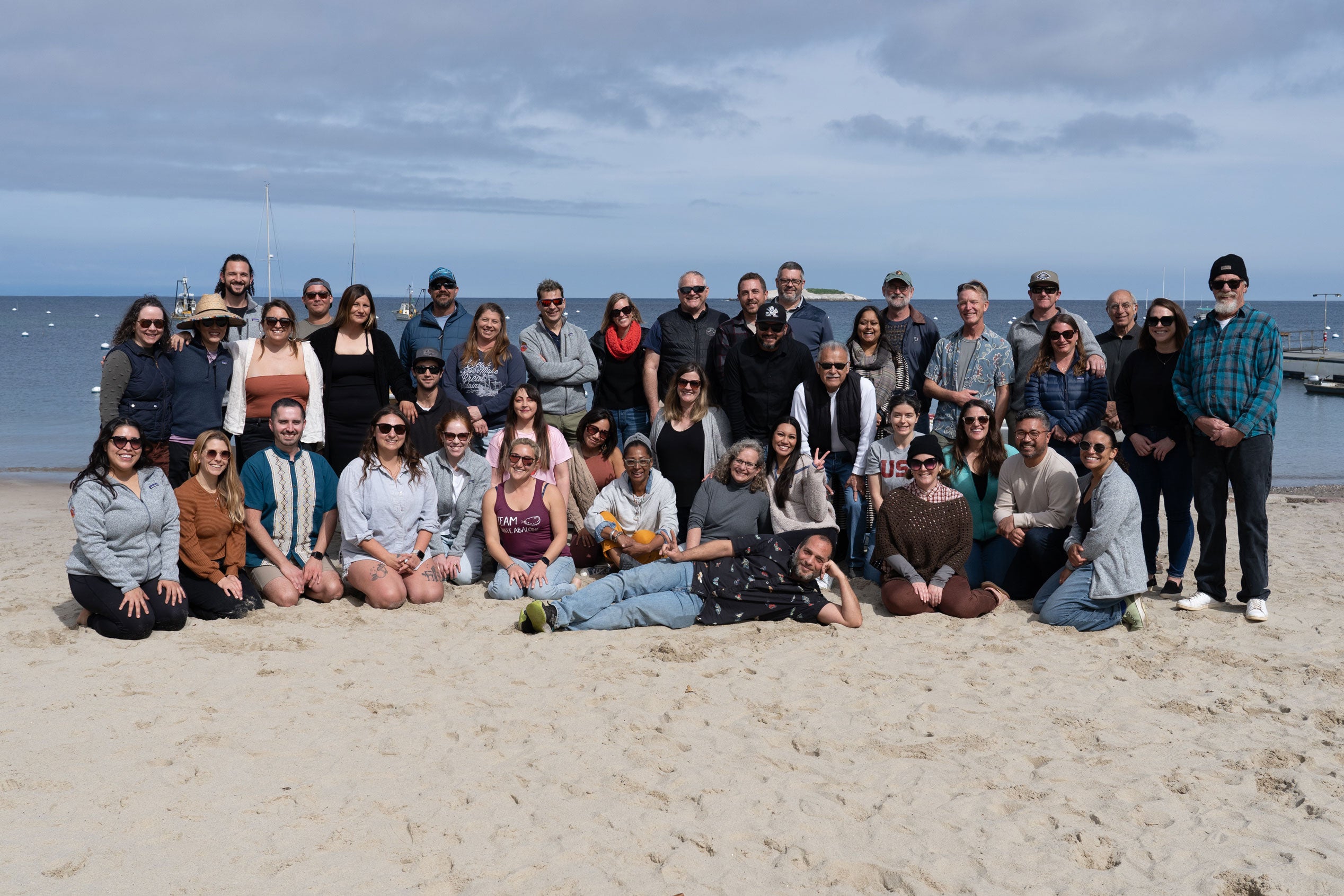 Wrigley Institute staff gather on the beach at Two Harbors, Santa Catalina Island